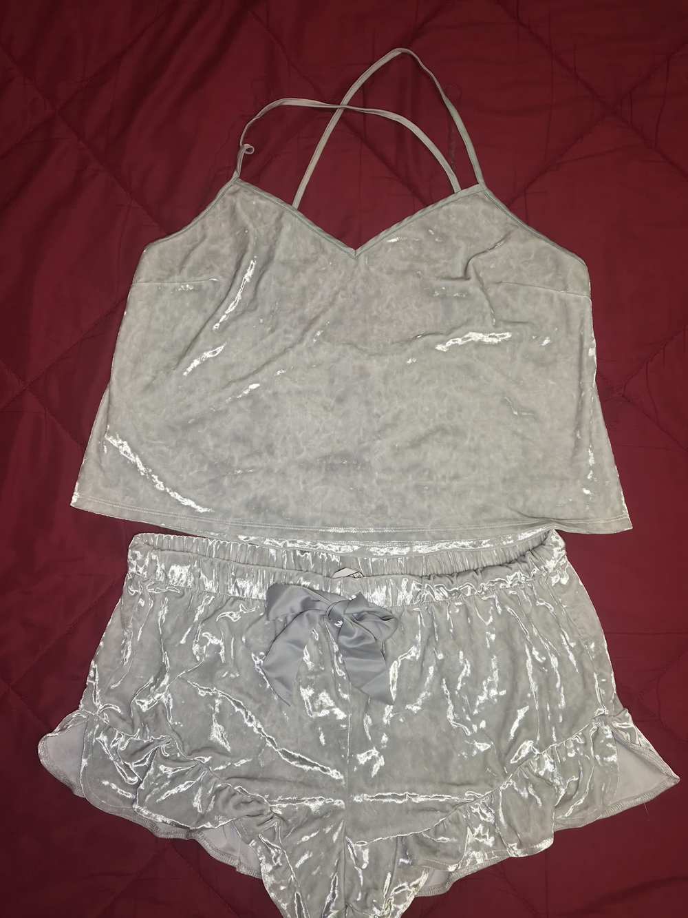 Victoria's Secret Silver Velvet Shine Cami & Shorts Sleep Set